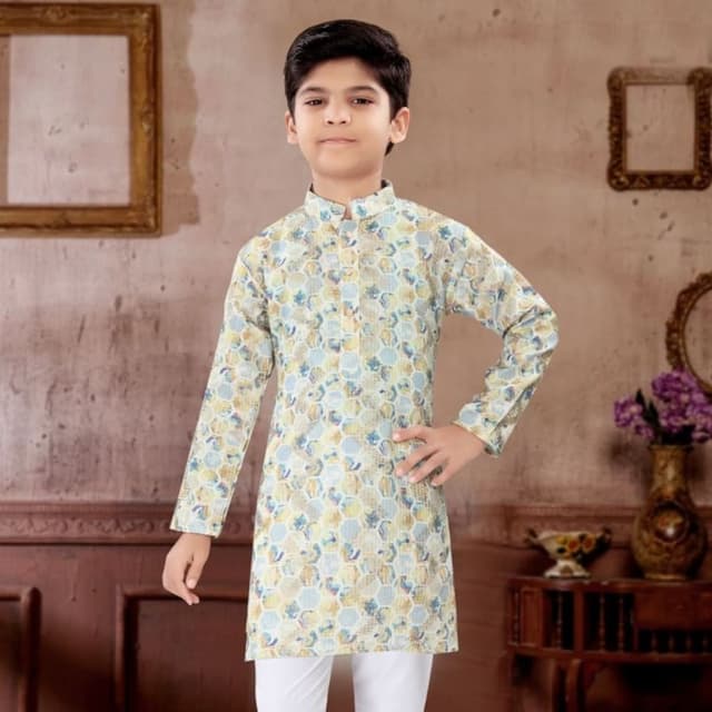 Cream, Blue, Yellow Kurta