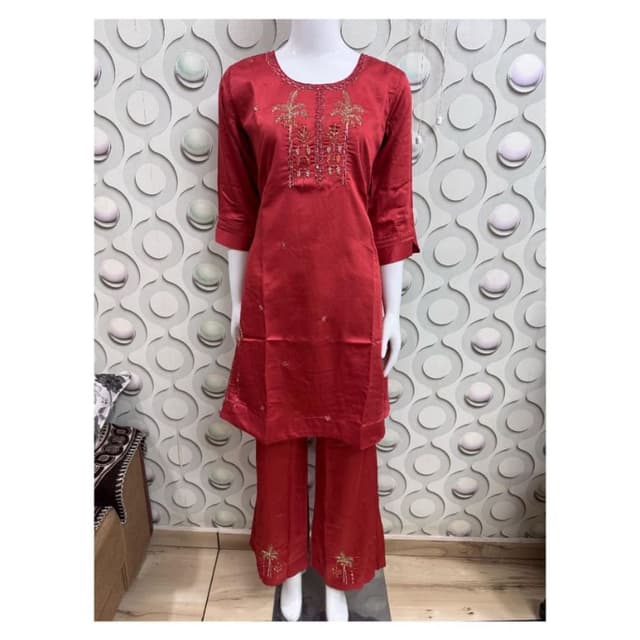 Red with gold accents Kurta and Palazzo Set