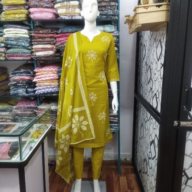 Mustard yellow with white accents Salwar Kameez Suit
