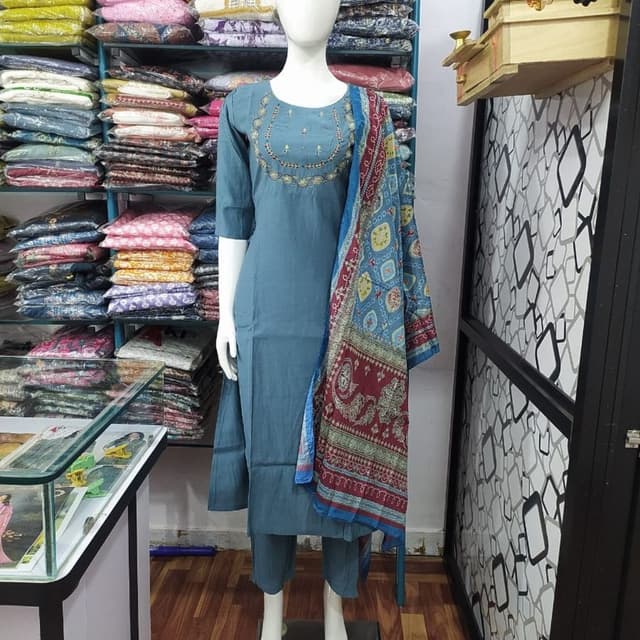 Teal, Blue, Maroon, Gold Kurta with Pant and Dupatta