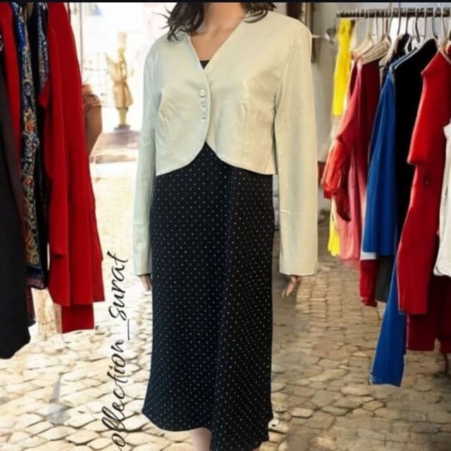 Black, White, Cream Dress and Jacket Set