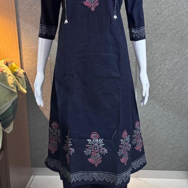 Navy blue with pink and silver accents Kurta