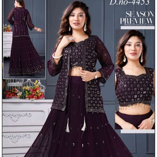 Deep Purple with Silver Lehenga Choli with Jacket