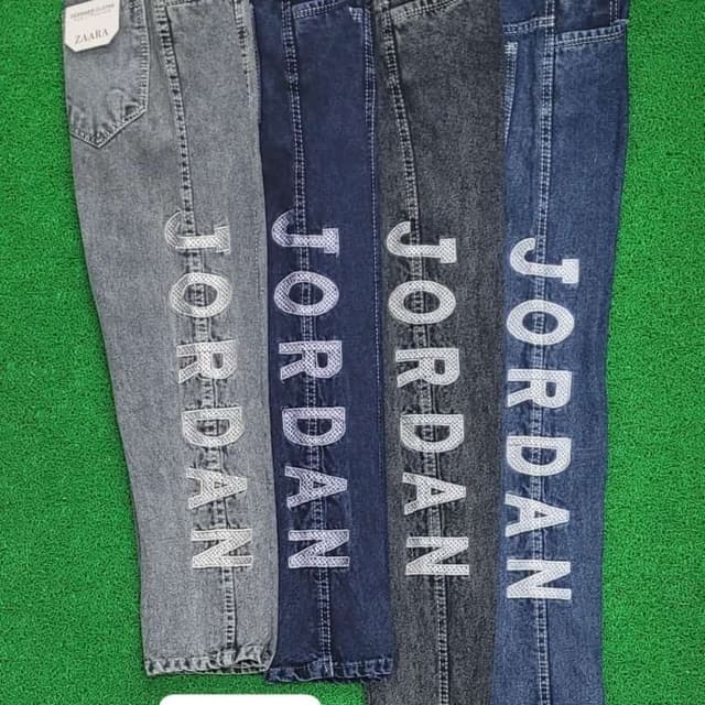 Various shades of blue, gray and black. Jeans