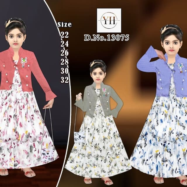 White, Pink, Gray, Blue, and Floral patterns Dress with Jacket