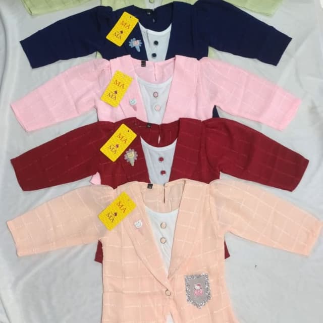 Various pastel colors including pink, red, peach, and navy. Each piece has a white inner layer. Jacket