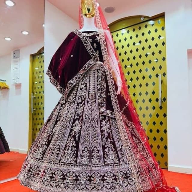 Burgundy, Silver Lehenga Choli