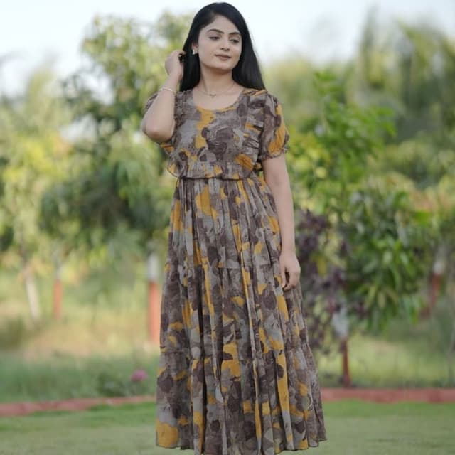 Brown, Yellow, Gray Dress