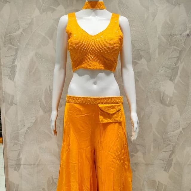 Yellow Crop Top and Palazzo set