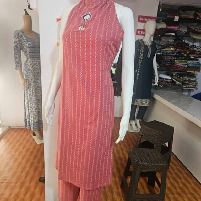 Salmon pink and White Kurta with matching trousers