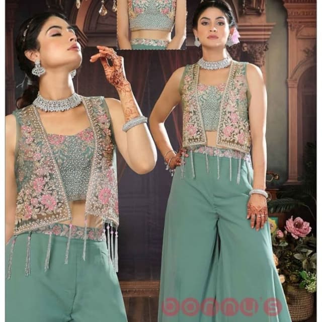 Green Lehenga parpal rani pink yelo 