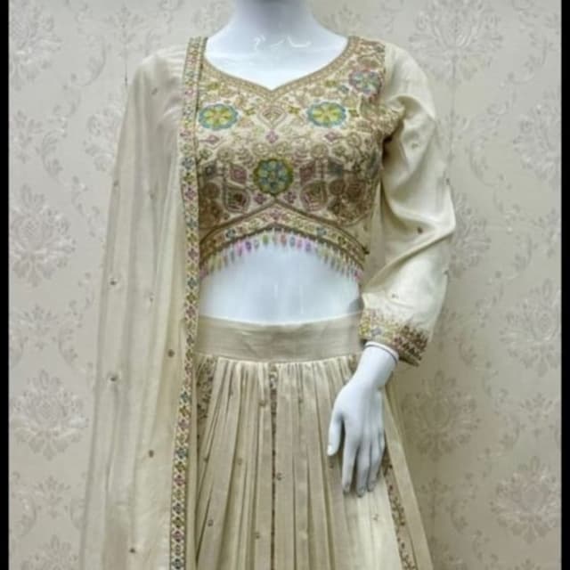 Ivory, Gold, and Pastel Accents Lehenga Choli with Dupatta