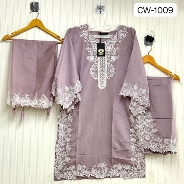 Lavender and White Kurta Set