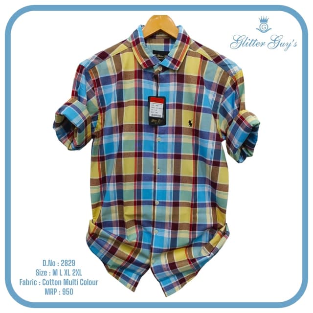 Multi-color, including blue, yellow, and burgundy Shirt