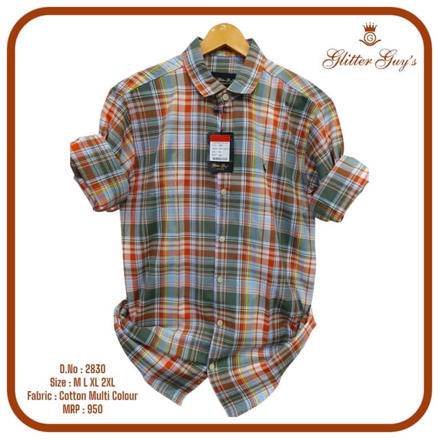Multi-color plaid featuring shades of orange, brown, green, and blue Shirt