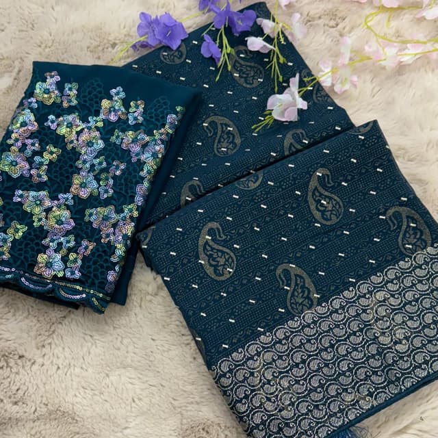 Teal, gold, and multi-colored sequins Fabric Set