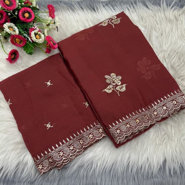 Maroon and Gold Saree