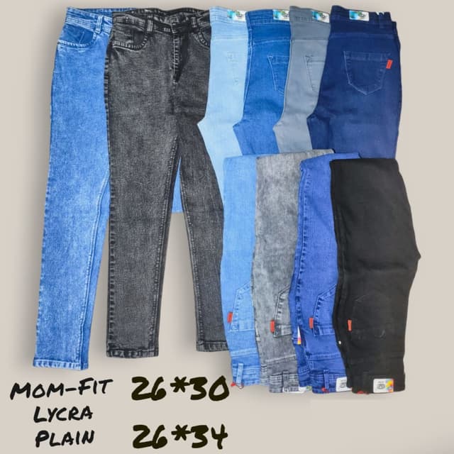 Various shades of blue, gray, and black. Jeans