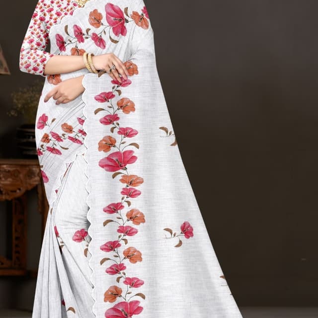 White, Red, Orange, Brown Saree