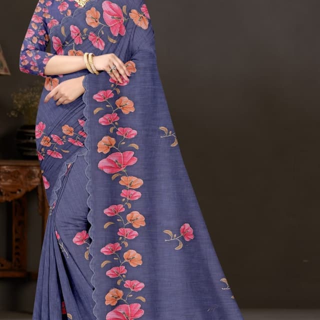 Blue, Pink, Orange Saree