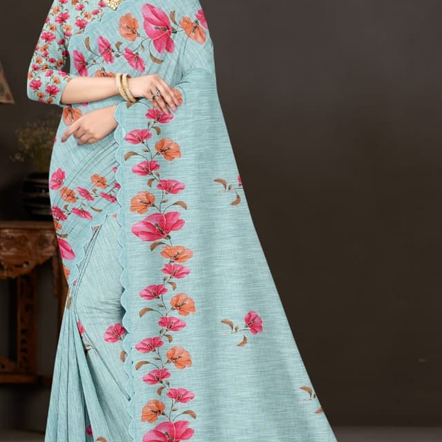 Light Blue, Pink, Orange Saree