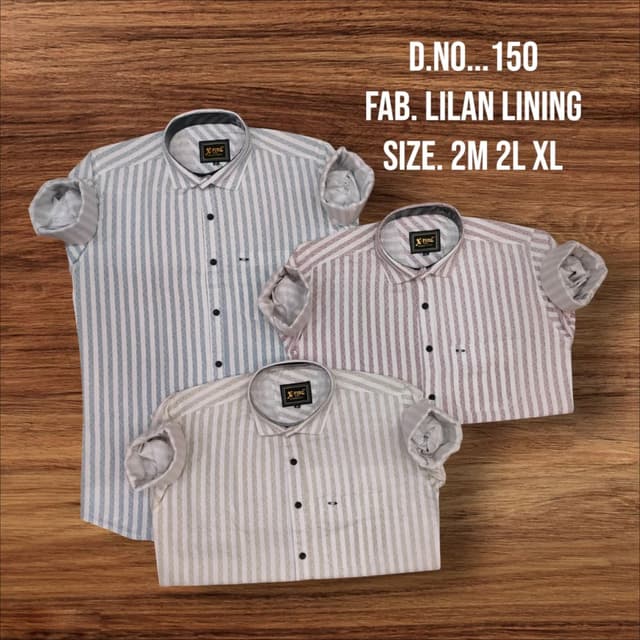 Various pastel colors: blue, pink, and beige with white stripes. Shirt