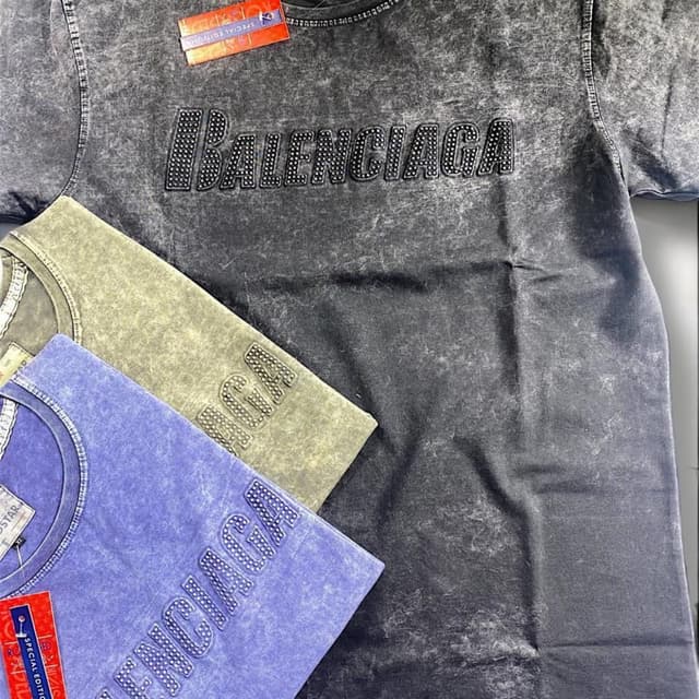 Black, blue, and olive green with a stonewash effect T-shirt
