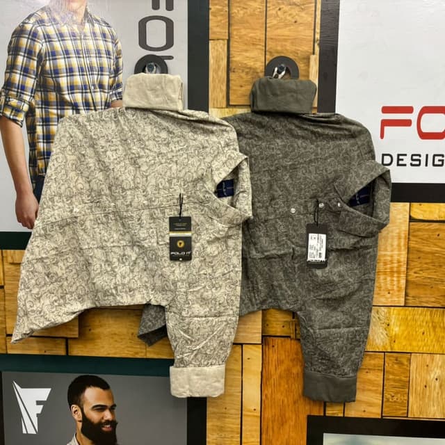 Beige and Olive Green with a muted pattern Shirt