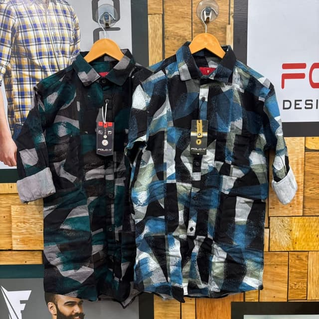 Black, Green, Grey, Blue Shirt
