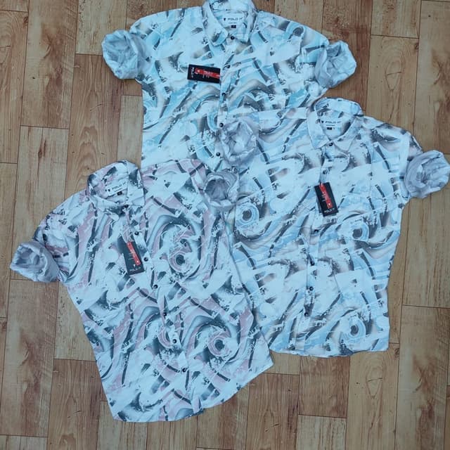 White, with a mix of pastel pink, blue, and gray abstract patterns Shirt