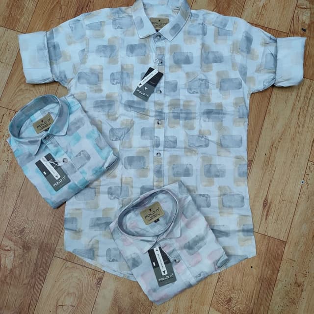 White, grey, beige, and light blue Shirt