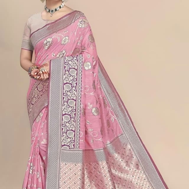 Pink, Silver, Purple Saree