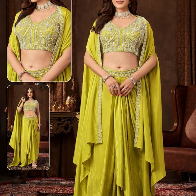 Lime Green, Silver Lehenga Choli