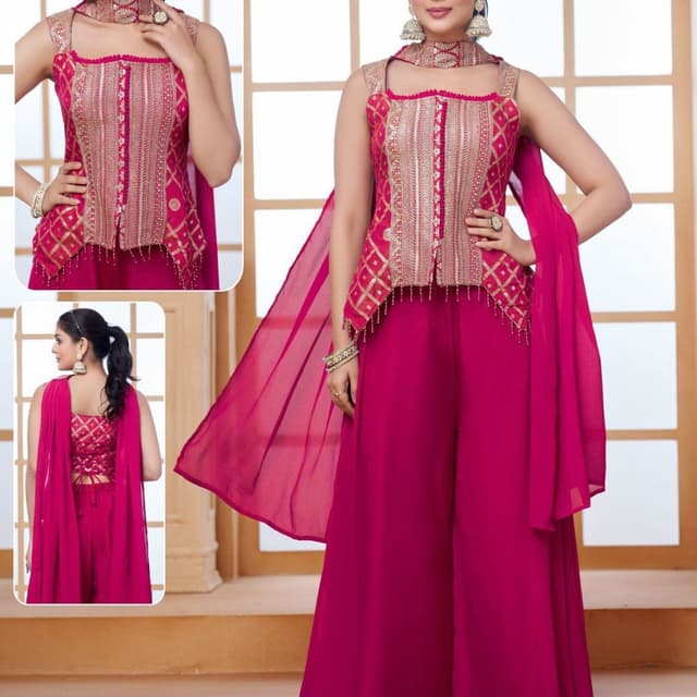 Magenta and Gold Palazzo Suit