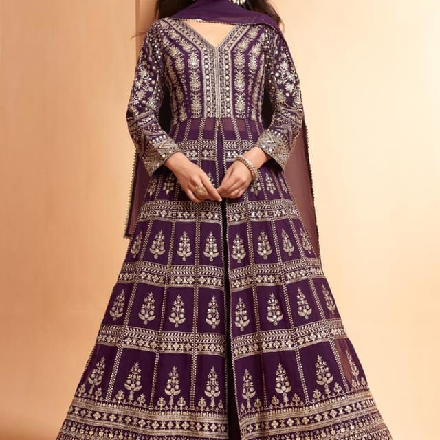 Purple and Gold Anarkali Suit