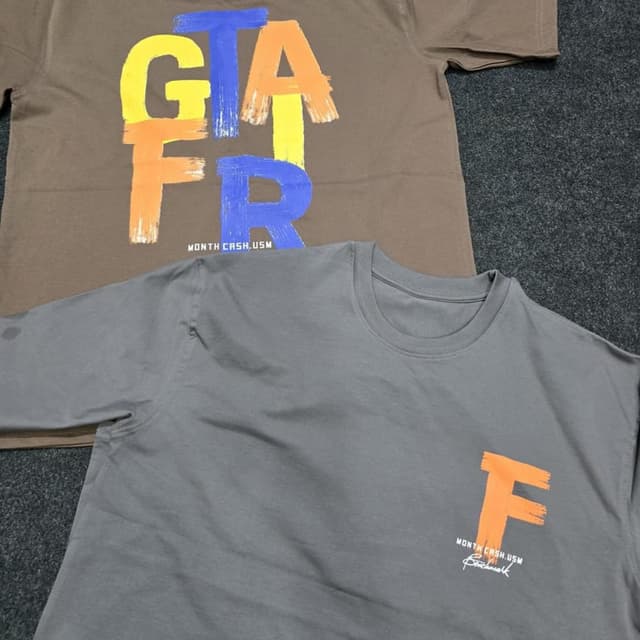 Brown, Gray, Blue, Orange, Yellow T-shirt