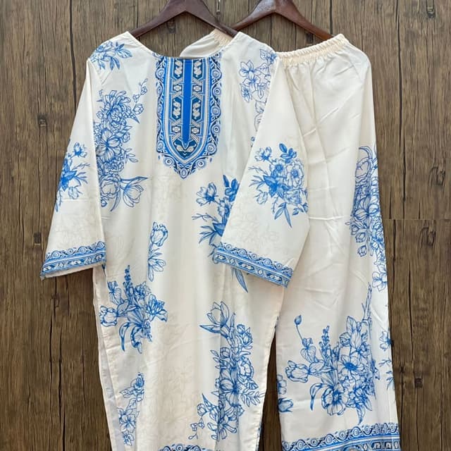White and Blue Kurta and Palazzo Set