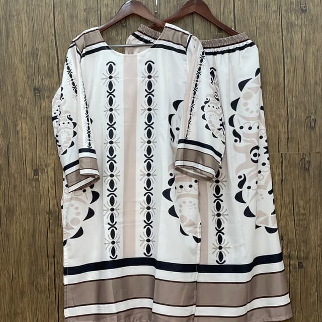 Cream, Brown, Black Kurta and Pants Set