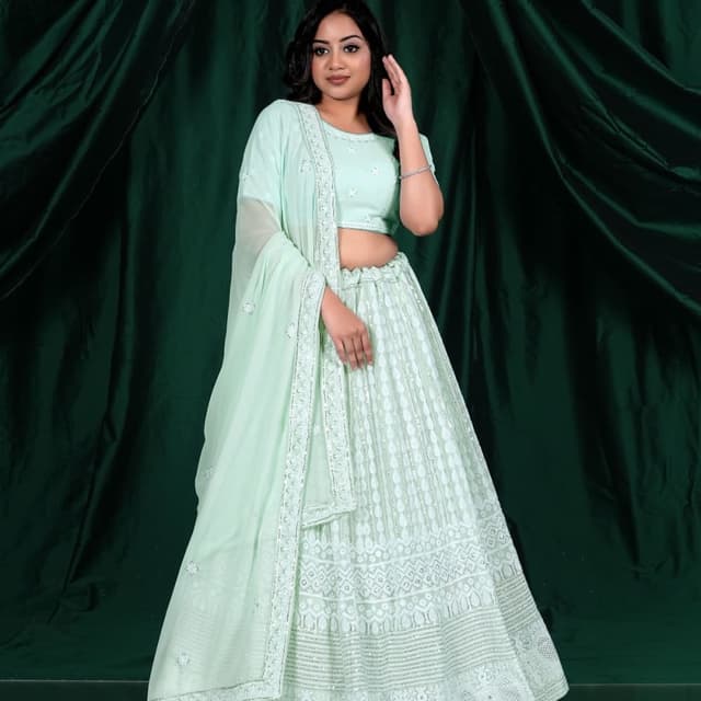 Light Green and White Lehenga Choli