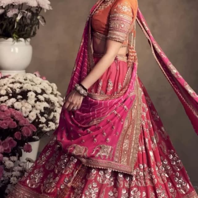 Red, Orange, and Pink Lehenga Choli