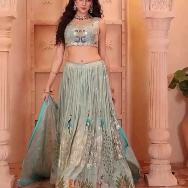 Seafoam green, silver, teal, and touches of other colors Lehenga Choli