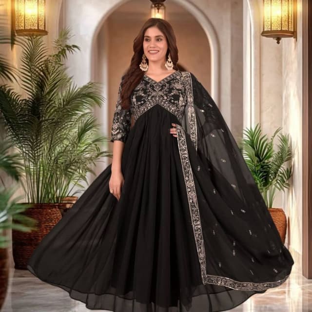 Black and Silver Anarkali Dress with Dupatta