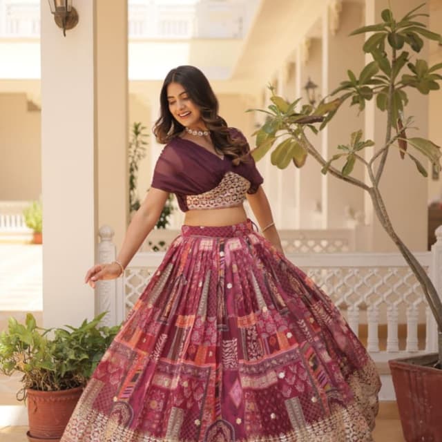 Burgundy, Gold, Beige, Peach Lehenga Choli