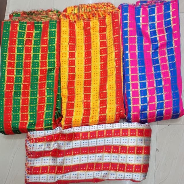 Red, Yellow, Green, Pink, Blue, White, Gold Fabric/Duppatta
