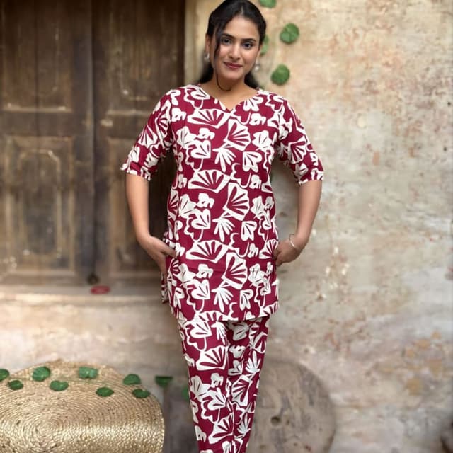 Burgundy and White Pajama Set