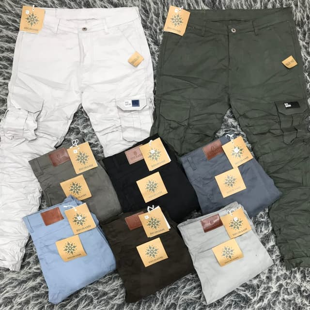 Various shades including white, olive green, black, gray, blue, and brown Cargo Pants