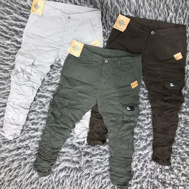 Gray, Olive Green, and Brown Cargo Pants