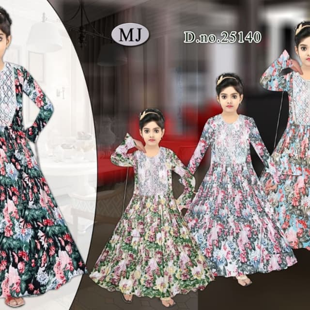 Floral print with dominant colors of pink, green, white and black. Dress