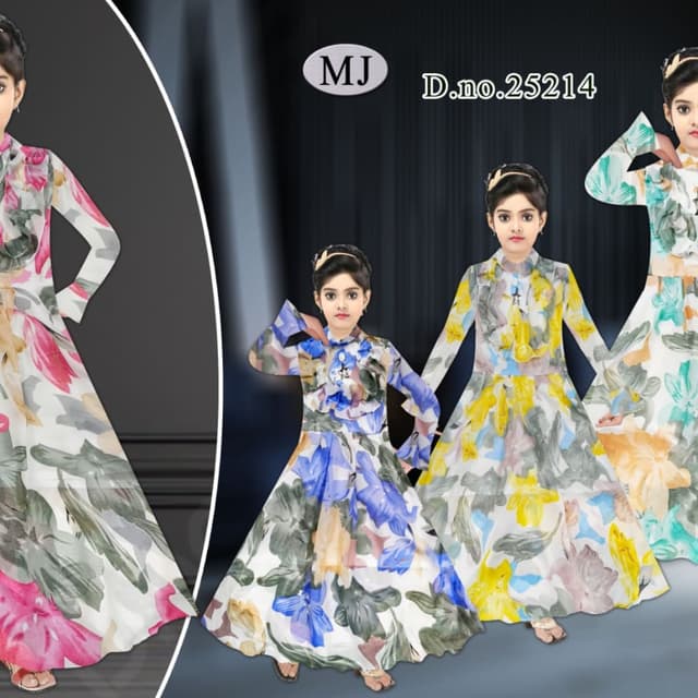 White base with pink, blue, yellow, and green floral print Dress