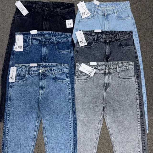 Various shades of blue, gray, and black. Jeans